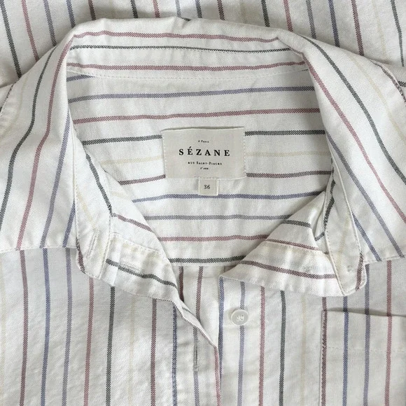 Sezane Pastel Striped Button Down Shirt - Picture 7 of 8